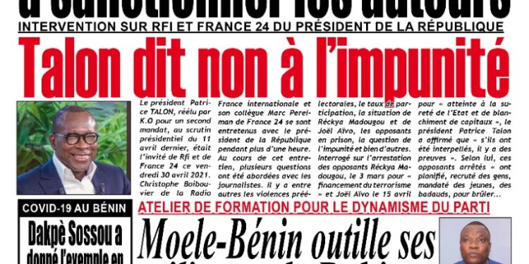 La Une du Lundi 03 Mai 2021