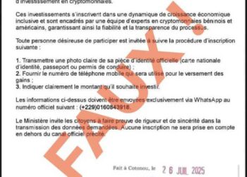Alerte du Cnin sur une arnaque à la cryptomonnaie : Attention à ce faux communiqué du MEF (les détails)