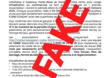 Alerte à l&rsquo;escroquerie immobilière au Bénin : L&rsquo;ANDF met en garde le public